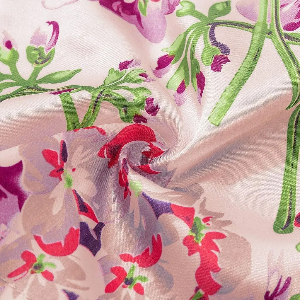 Ladies Floral Satin Party Bathrobe Women Soft Kimonos Robes Long Bath Robes Full Length Sleepwear Dressing Gown
