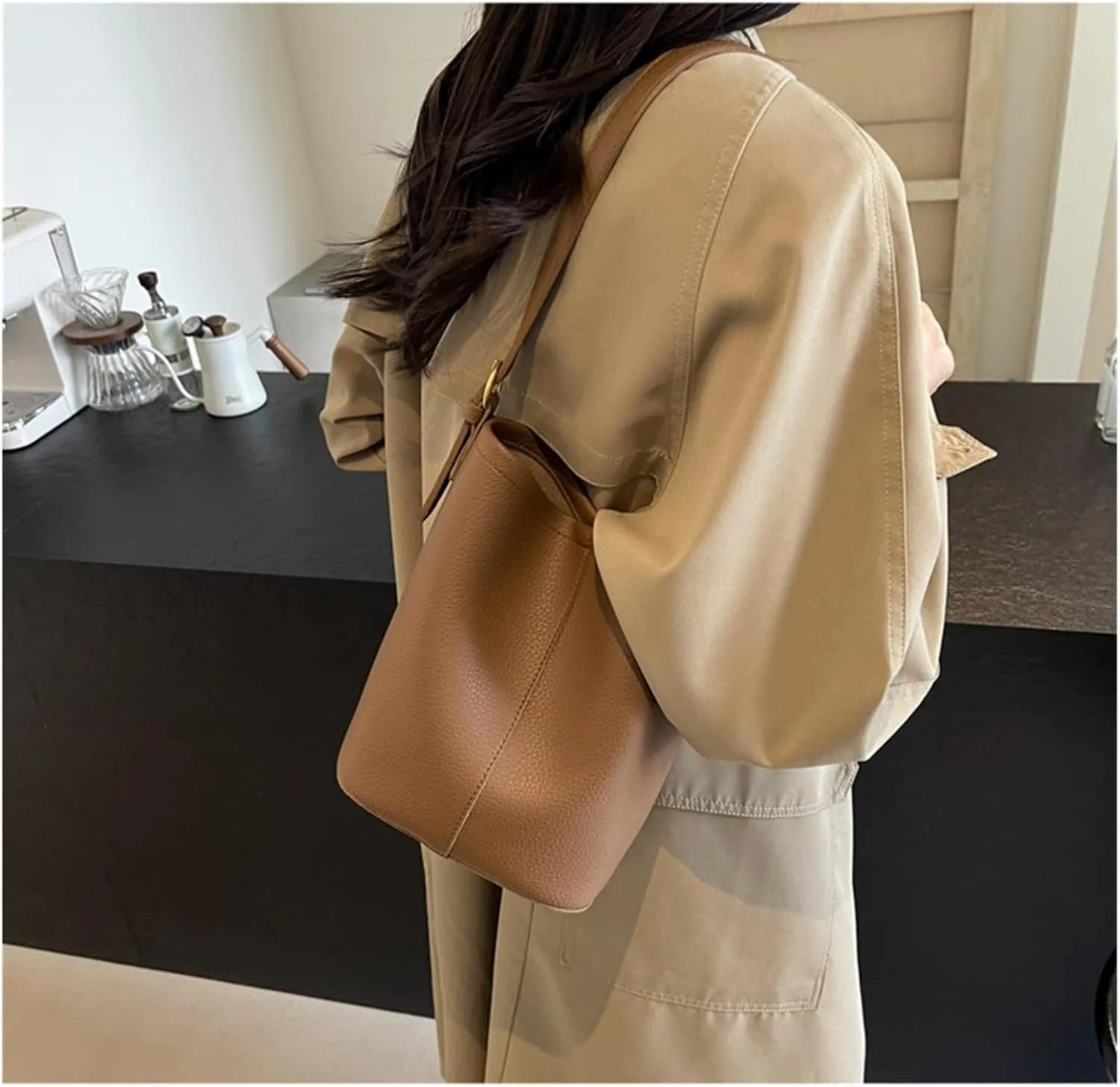 Ladies Large-Capacity Shoulder Bag Underarm Shoulder Bucket Bag