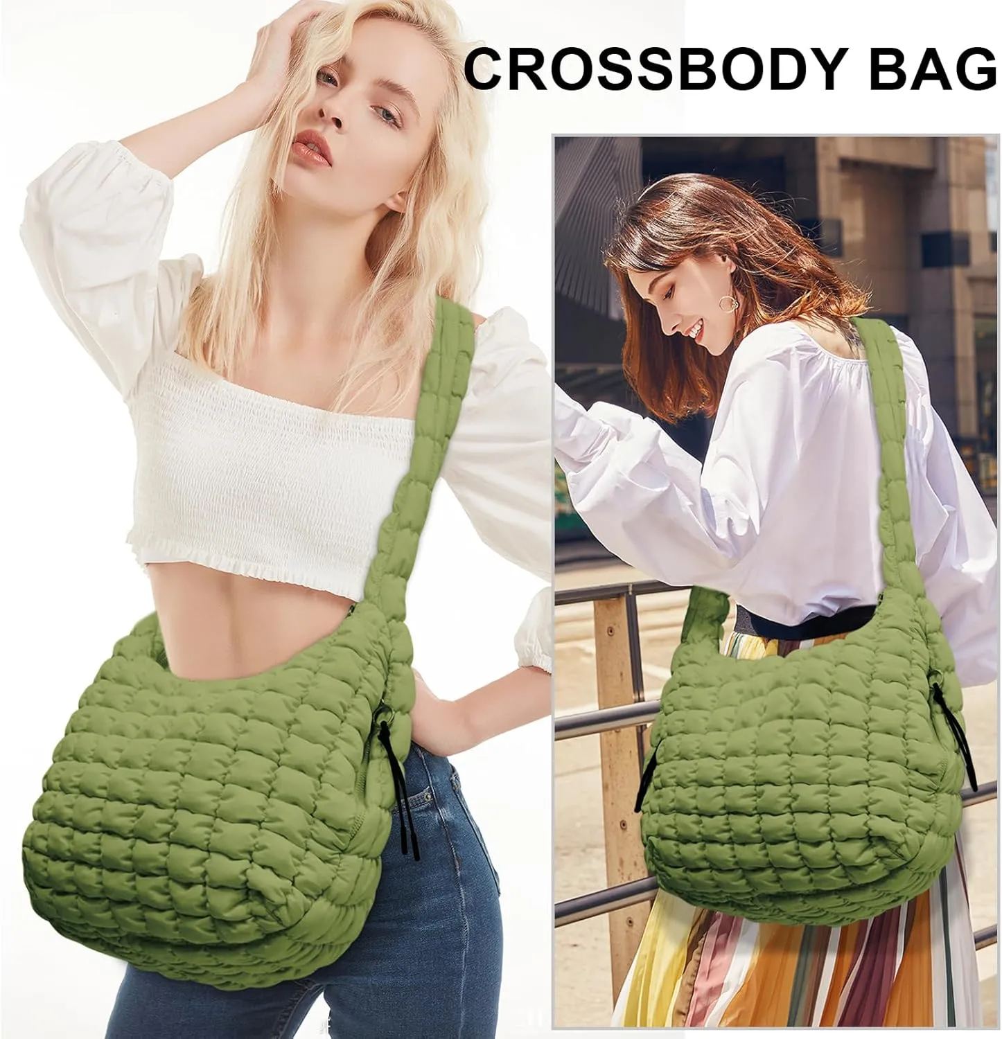 Large Puffer Tote Bag for Women Quilted Crossbody Bag, Hobo Quilted Tote Bag Crossbody Shoulder Handbags Puff Purse