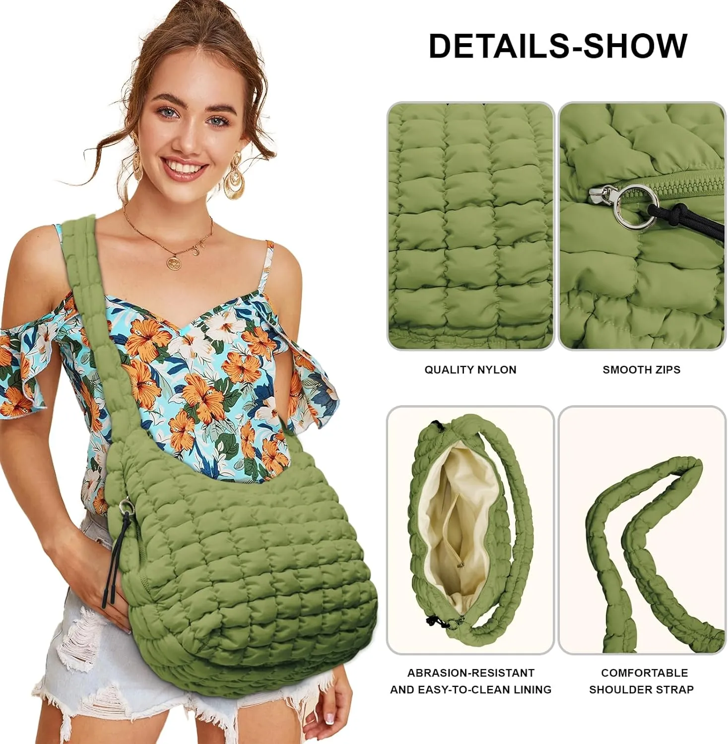 Large Puffer Tote Bag for Women Quilted Crossbody Bag, Hobo Quilted Tote Bag Crossbody Shoulder Handbags Puff Purse