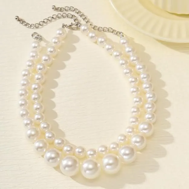 Layered Chain Choker Necklace, Handmade Double Strand with Beads and Heart Pendant