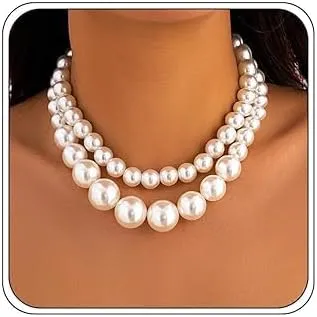 Layered Chain Choker Necklace, Handmade Double Strand with Beads and Heart Pendant