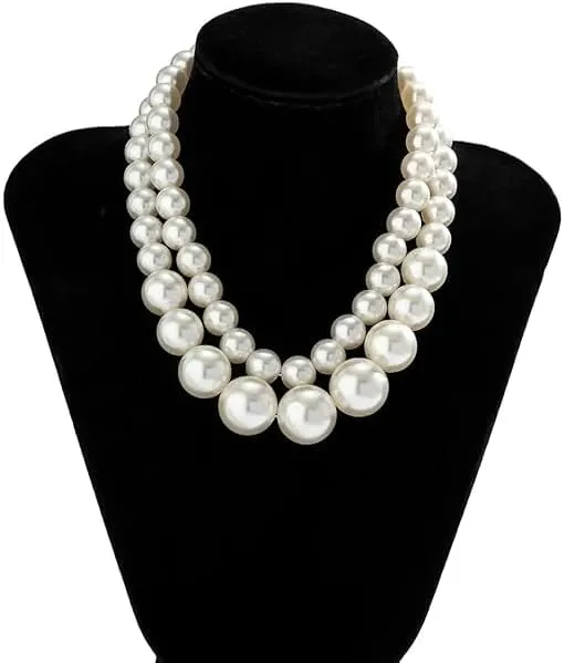 Layered Chain Choker Necklace, Handmade Double Strand with Beads and Heart Pendant