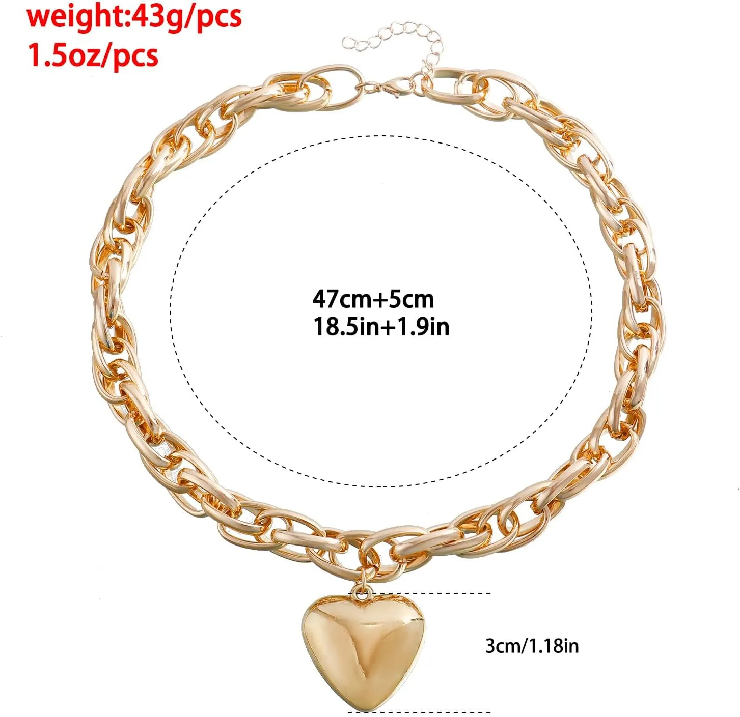 Layered Gold Heart Necklace Sets for Women, Chunky Heart Pearl Paper Clip Chain Choker Necklace, Stackable Statement Pendant Necklaces