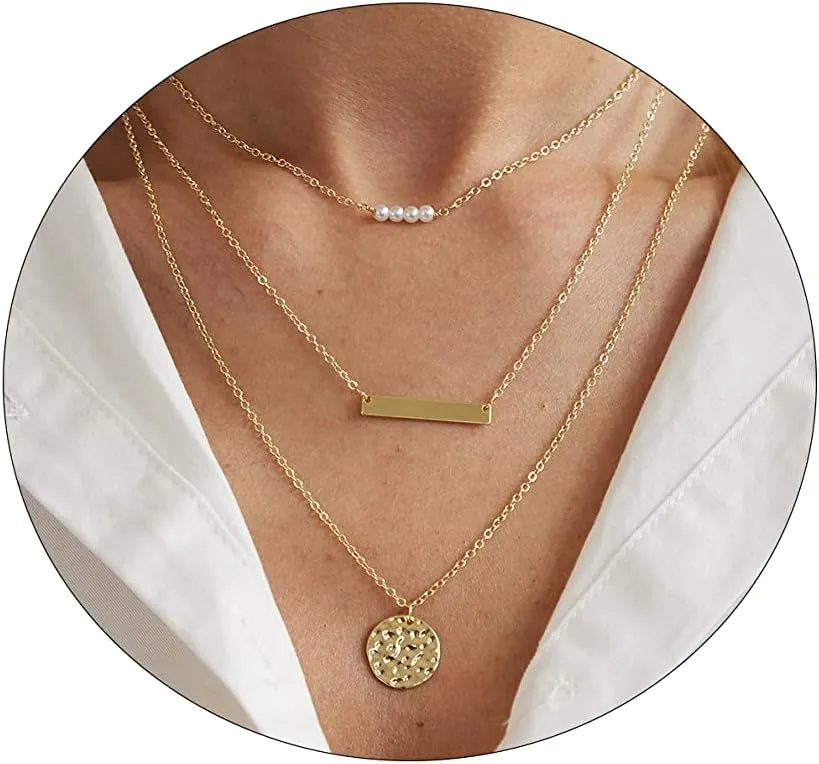 LEXODY Stackable Necklaces for Women 14k Gold Plated Layered Gold Necklaces Dainty Gold Necklace Dot Thin Paperclip Snake Chain Choker Necklace For Women Shine Jewelry Gifts for Women
