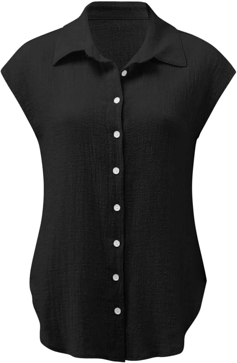 Linen Shirts for Women Summer Button Down Cap Sleeve Shirts Casual Loose Solid V Neck Tops Business Casual Blouses