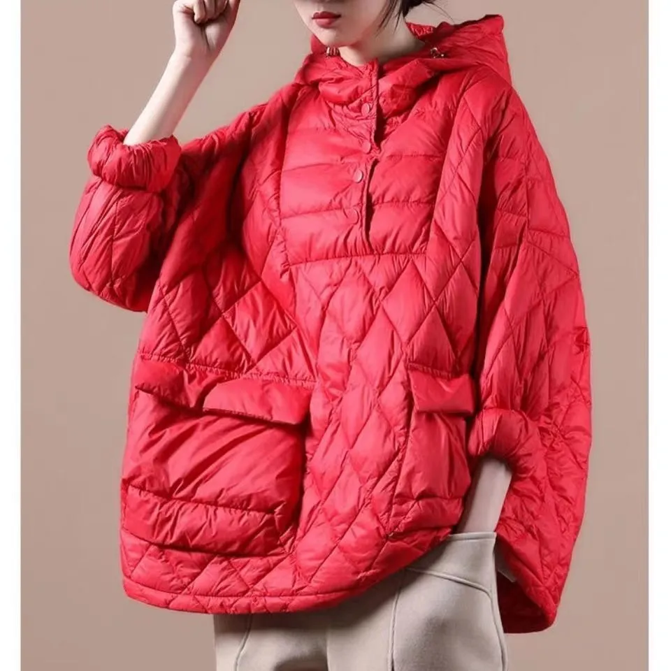 Literary Orange Plus Size Hooded Pullover Short Puffers Jackets