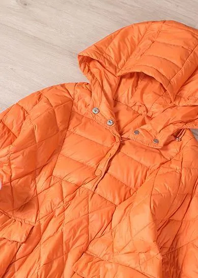 Literary Orange Plus Size Hooded Pullover Short Puffers Jackets