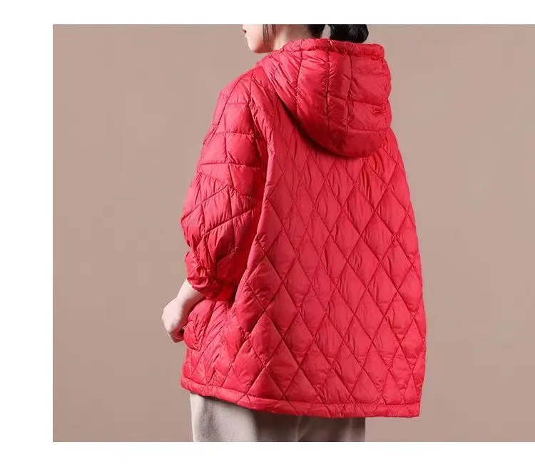 Literary Orange Plus Size Hooded Pullover Short Puffers Jackets