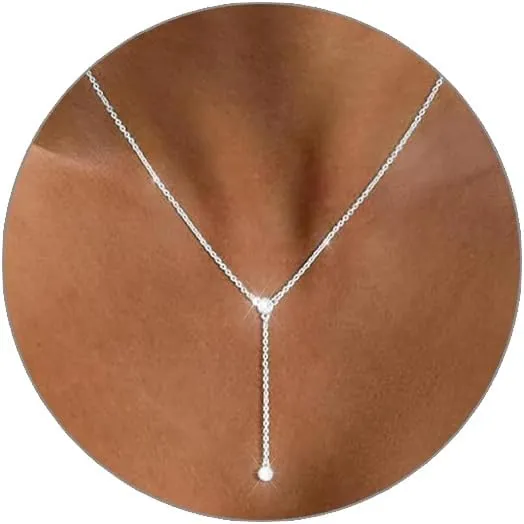 Luxval Lariat Gold Necklace for Women, Dainty Long Necklace 14k Gold Plated/Silver Y-Shaped Pendant Necklaces Trendy Beaded Chain Drop Necklaces Jewelry for Women Gifts