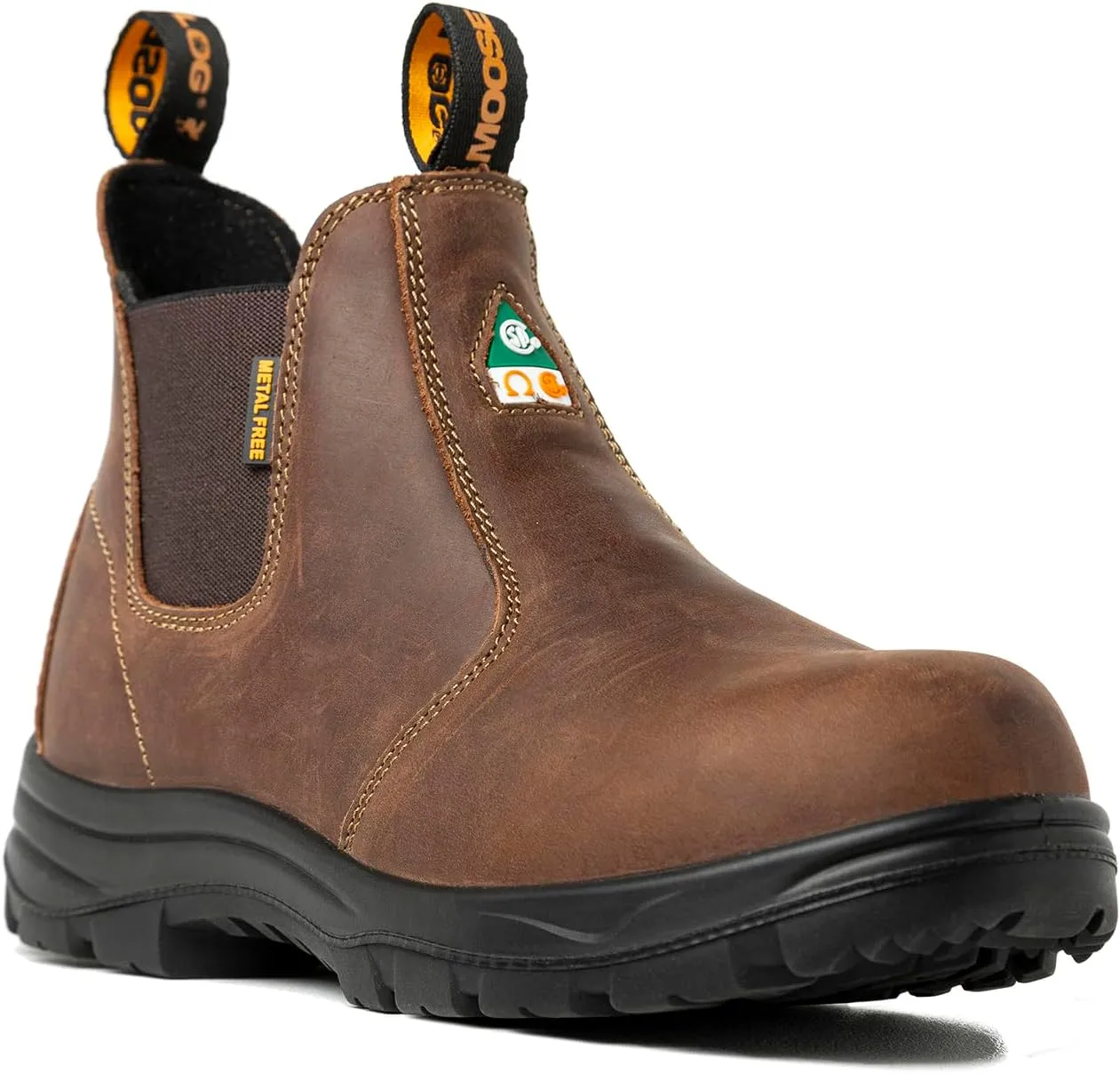 Men's ASTM & CSA Certified Composite Toe Chelsea Work Boots  100% Leather, Lightweight, I/C/EH/PR/ESR, Oil/Slip/Heat Resistant, Rubber Outsole, Safety Boots 5666