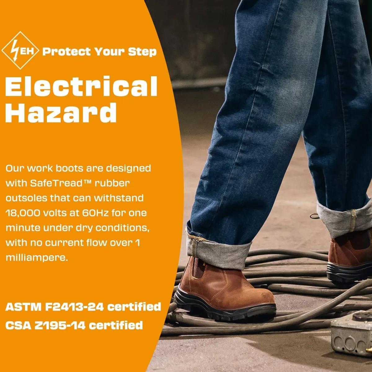 Men's ASTM & CSA Certified Composite Toe Chelsea Work Boots  100% Leather, Lightweight, I/C/EH/PR/ESR, Oil/Slip/Heat Resistant, Rubber Outsole, Safety Boots 5666