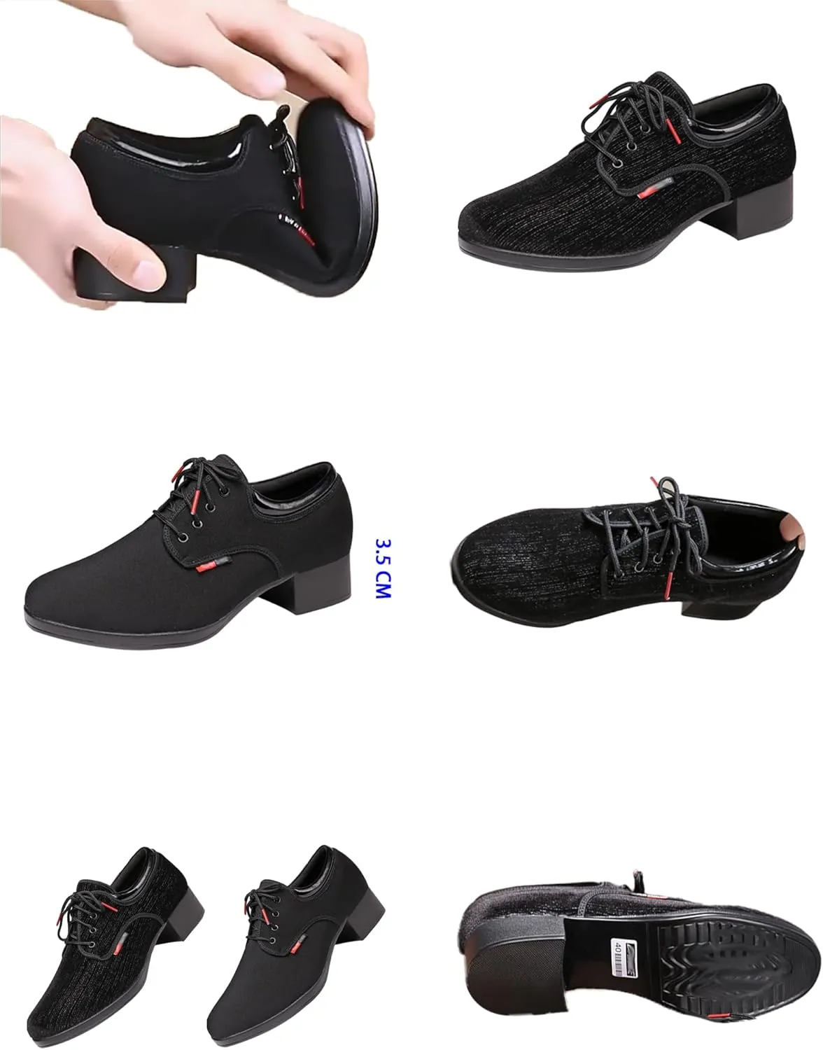 Men's Modern Dance Shoes,Comfort Low Chunky Block Heel Soft Sole Lace-up Tango Latin Ballroom Dress Oxford Cloth Shoes