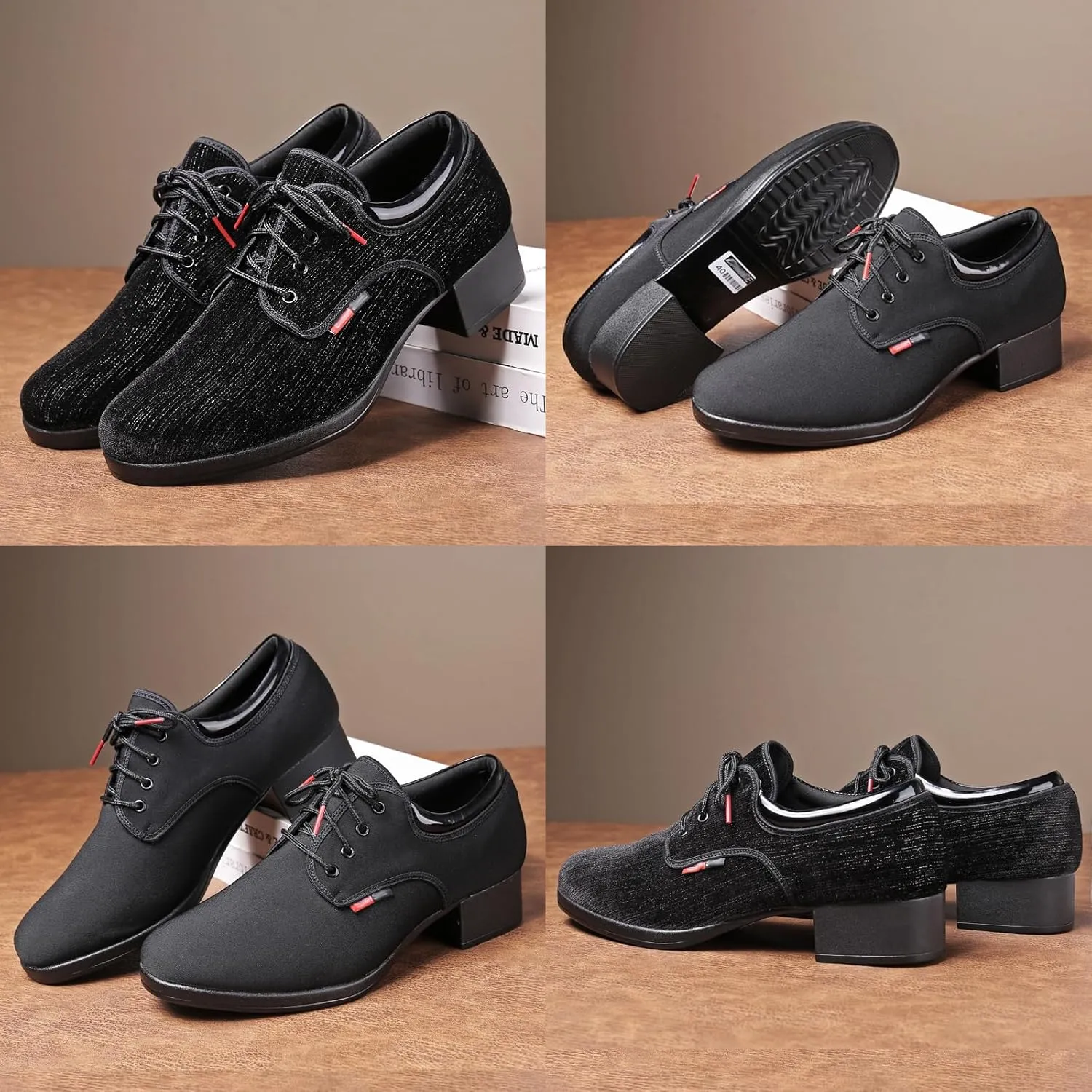 Men's Modern Dance Shoes,Comfort Low Chunky Block Heel Soft Sole Lace-up Tango Latin Ballroom Dress Oxford Cloth Shoes