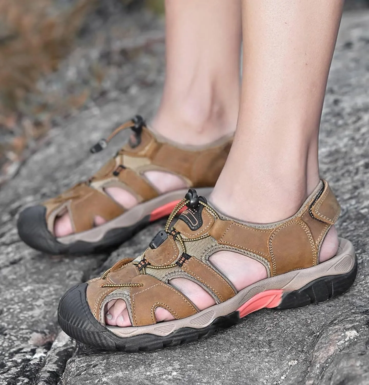 Men's Sport Sandals Closed Toe Breathable Sandals Summer Fisherman Beach Shoes Leather Sandals for Walking Hiking