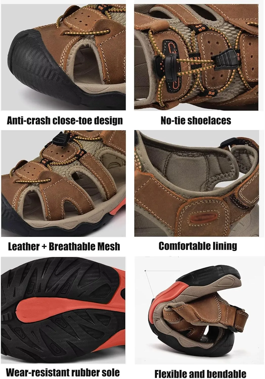 Men's Sport Sandals Closed Toe Breathable Sandals Summer Fisherman Beach Shoes Leather Sandals for Walking Hiking