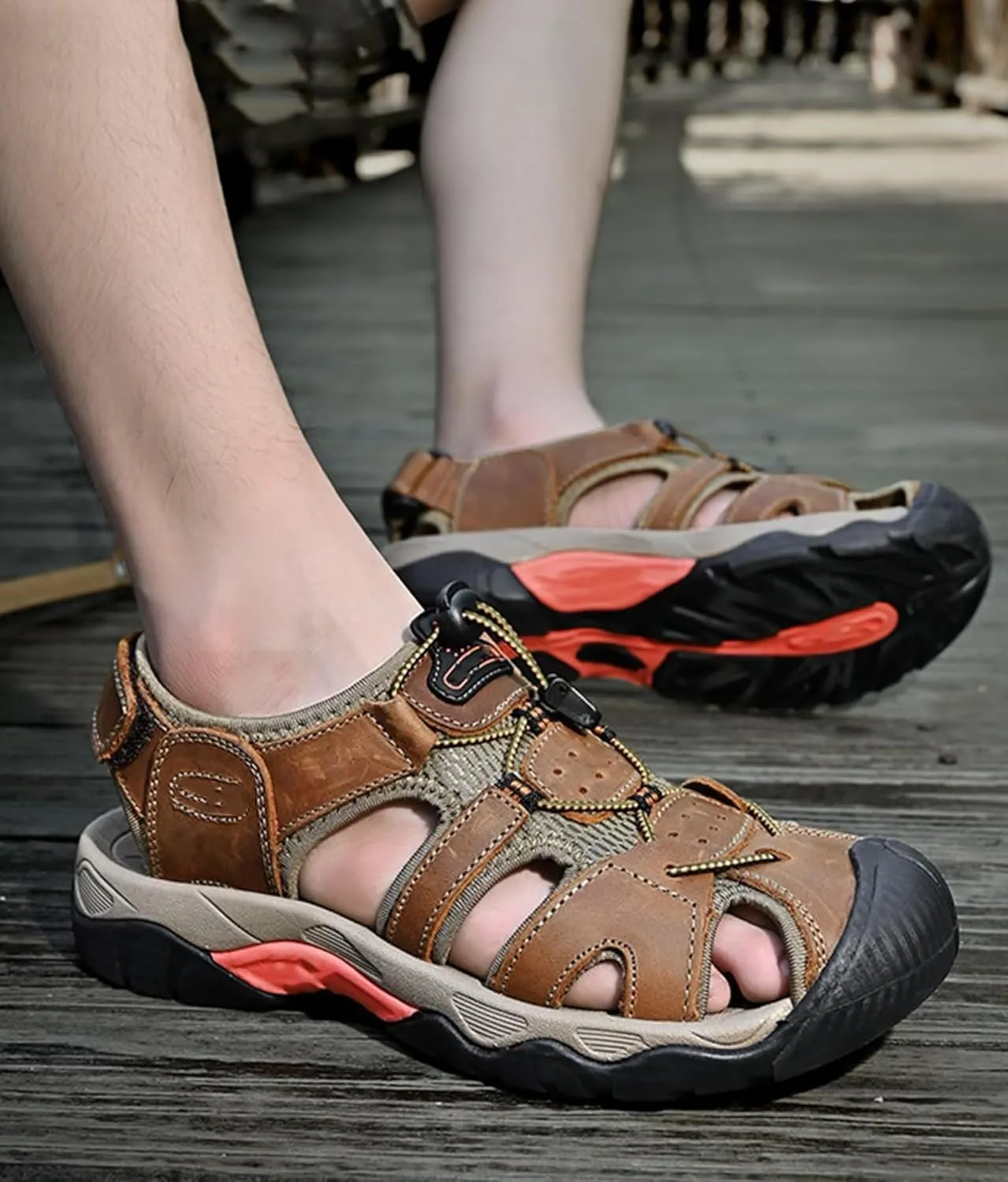 Men's Sport Sandals Closed Toe Breathable Sandals Summer Fisherman Beach Shoes Leather Sandals for Walking Hiking