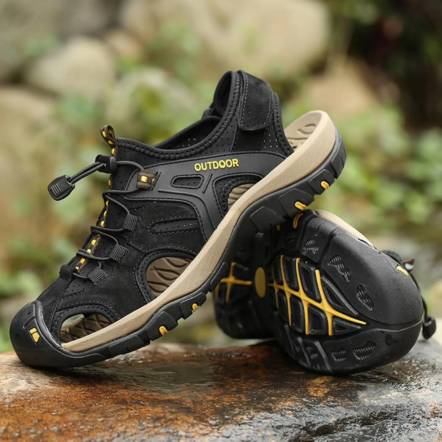 Mens Sport Sandals Outdoor Hiking Sandals Closed Toe Waterproof Casual Lightweight Summer Breathable Beach Shoes