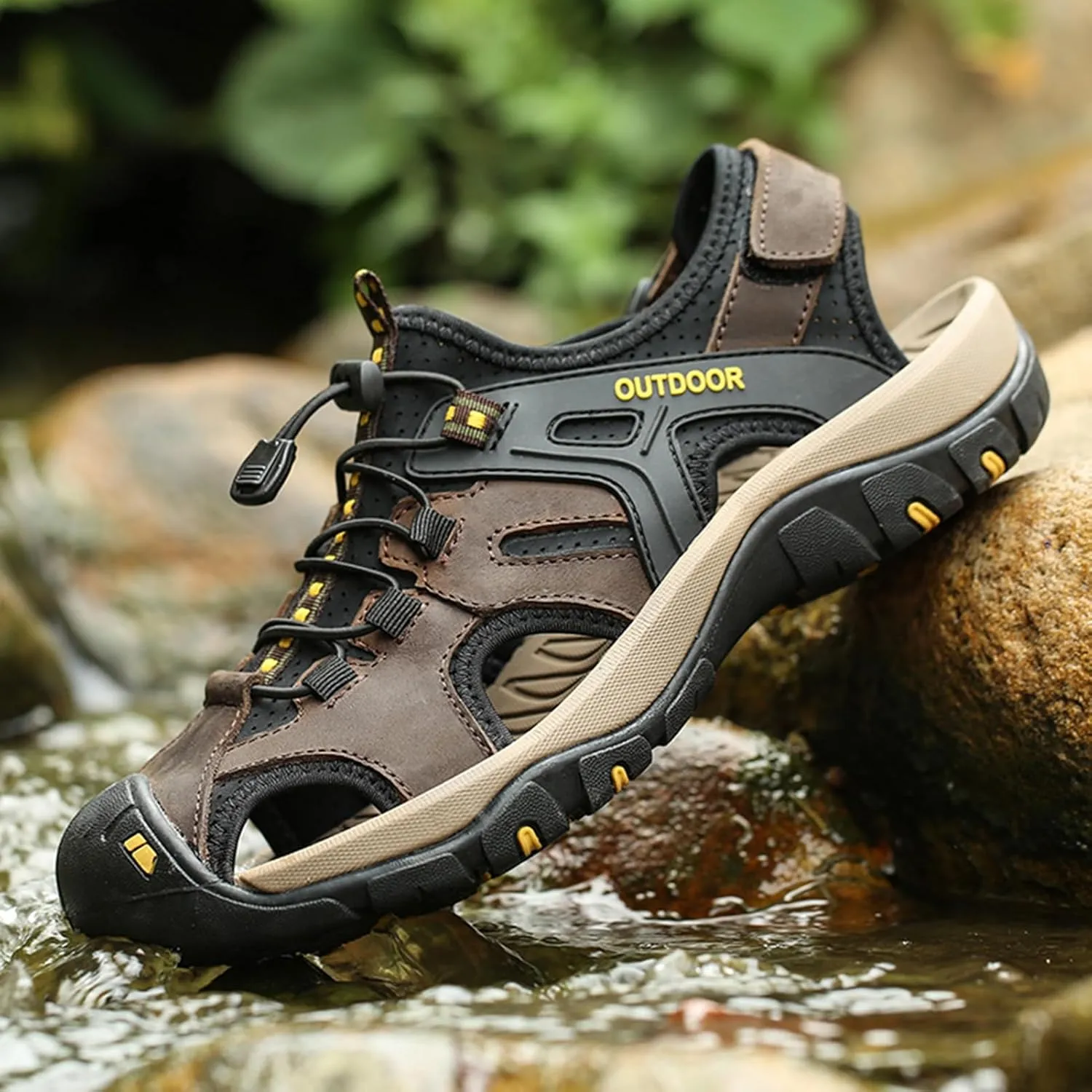 Mens Sport Sandals Outdoor Hiking Sandals Closed Toe Waterproof Casual Lightweight Summer Breathable Beach Shoes