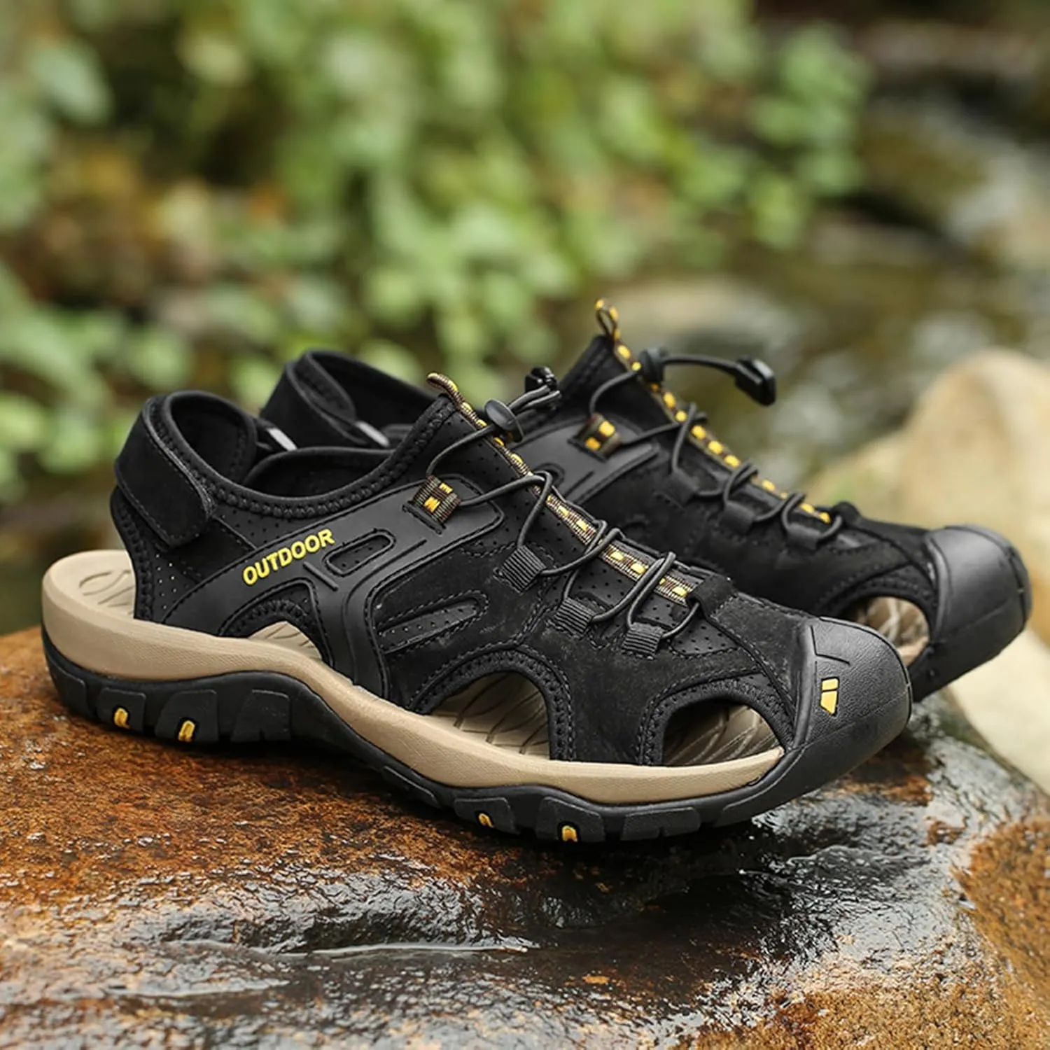 Mens Sport Sandals Outdoor Hiking Sandals Closed Toe Waterproof Casual Lightweight Summer Breathable Beach Shoes