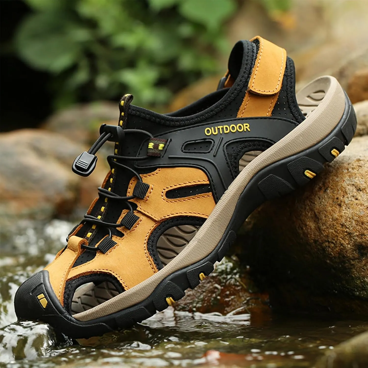 Mens Sport Sandals Outdoor Hiking Sandals Closed Toe Waterproof Casual Lightweight Summer Breathable Beach Shoes