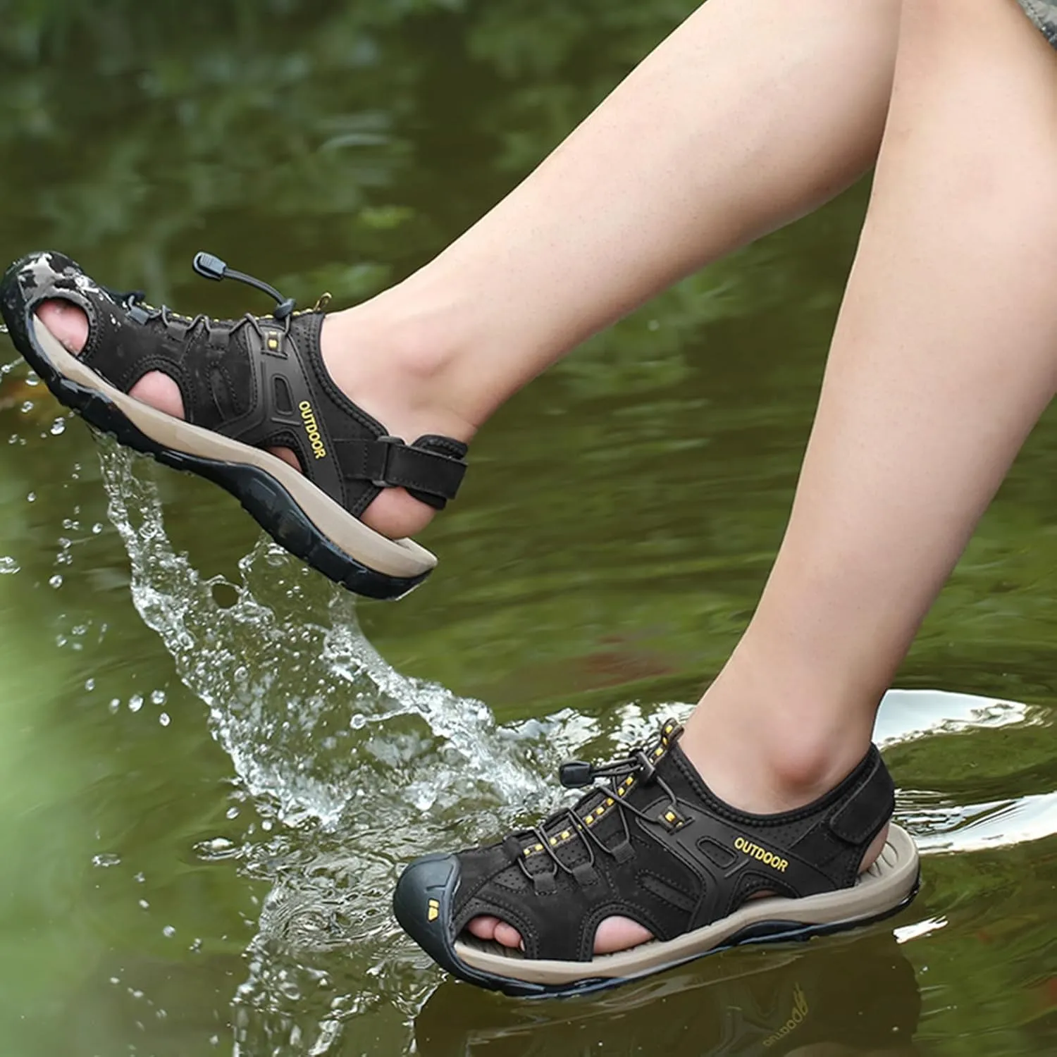 Mens Sport Sandals Outdoor Hiking Sandals Closed Toe Waterproof Casual Lightweight Summer Breathable Beach Shoes