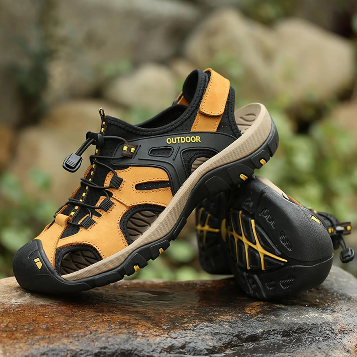 Mens Sport Sandals Outdoor Hiking Sandals Closed Toe Waterproof Casual Lightweight Summer Breathable Beach Shoes