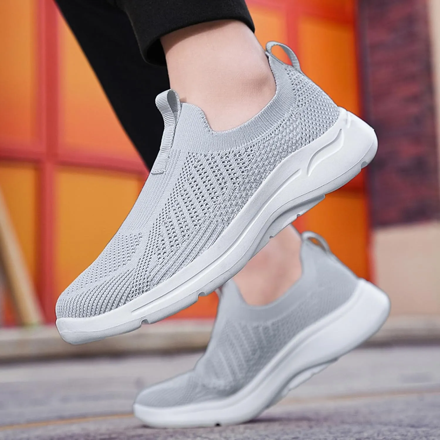 Men's Sports Shoes Versatile Elastic Knit Sneakers Breathable Slip On Sock Shoes Lightweight Workout Shoe