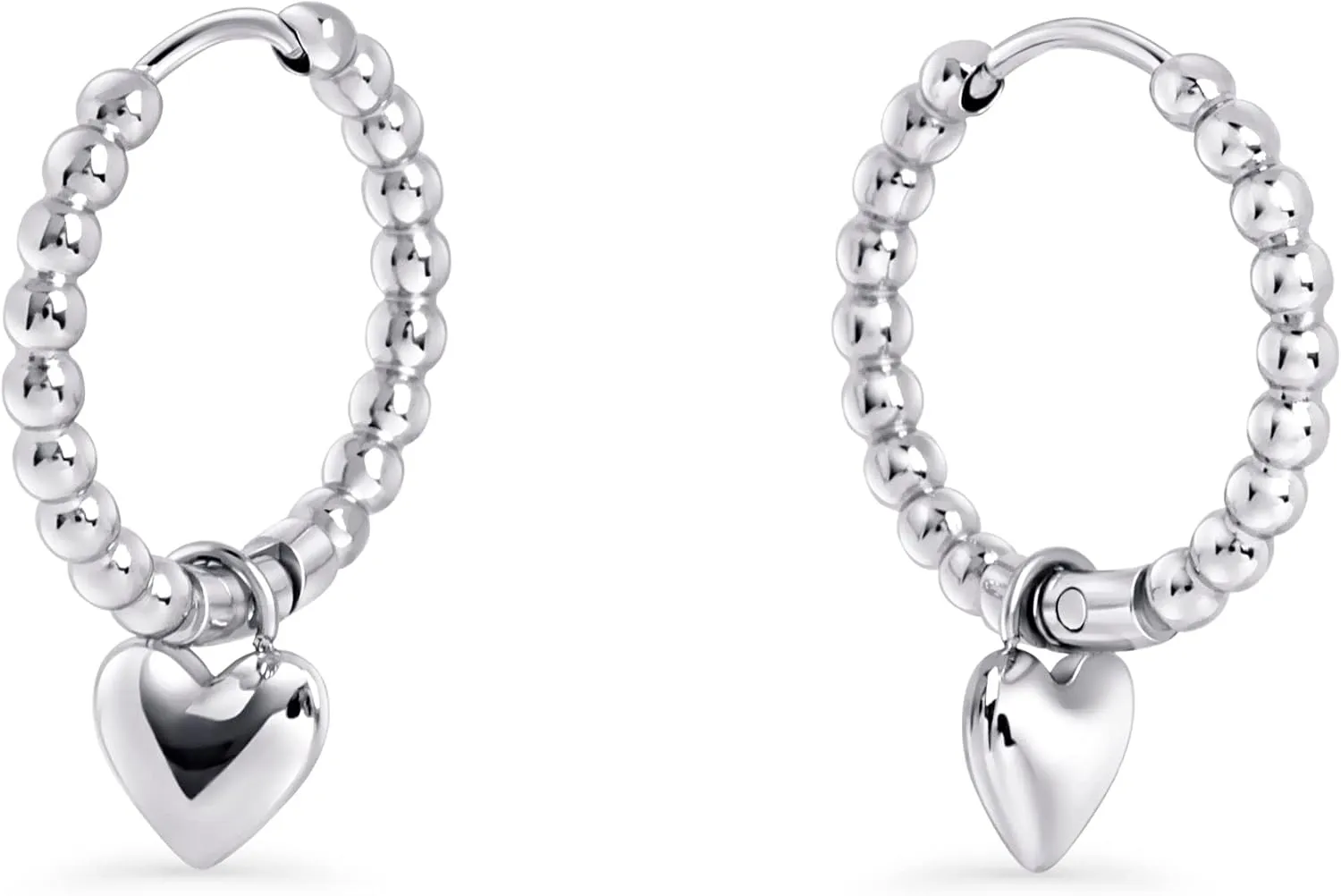 MIA Jewelry Beaded Earrings | Huggie Hypoallergenic Earrings for Women | Valentines Day & Mothers Day Gifts| 2 in 1 Beaded Hoops with Heart Charm | Waterproof | 316L Stainless Steel | Convertible & Comfortable Clasp | 13mm Internal Diameter