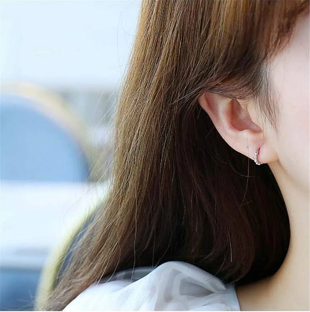 Minimalist Ball Bead Small Hoop Earrings for Women Girls S925 Sterling Silver Pierced Ear Simple Cartilage Tragus Sleeper Huggie Mini Hoops Irregular Tiny Dot Hinged Fashion Jewelry