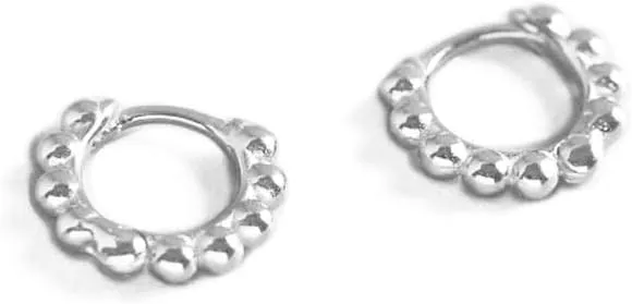Minimalist Ball Bead Small Hoop Earrings for Women Girls S925 Sterling Silver Pierced Ear Simple Cartilage Tragus Sleeper Huggie Mini Hoops Irregular Tiny Dot Hinged Fashion Jewelry