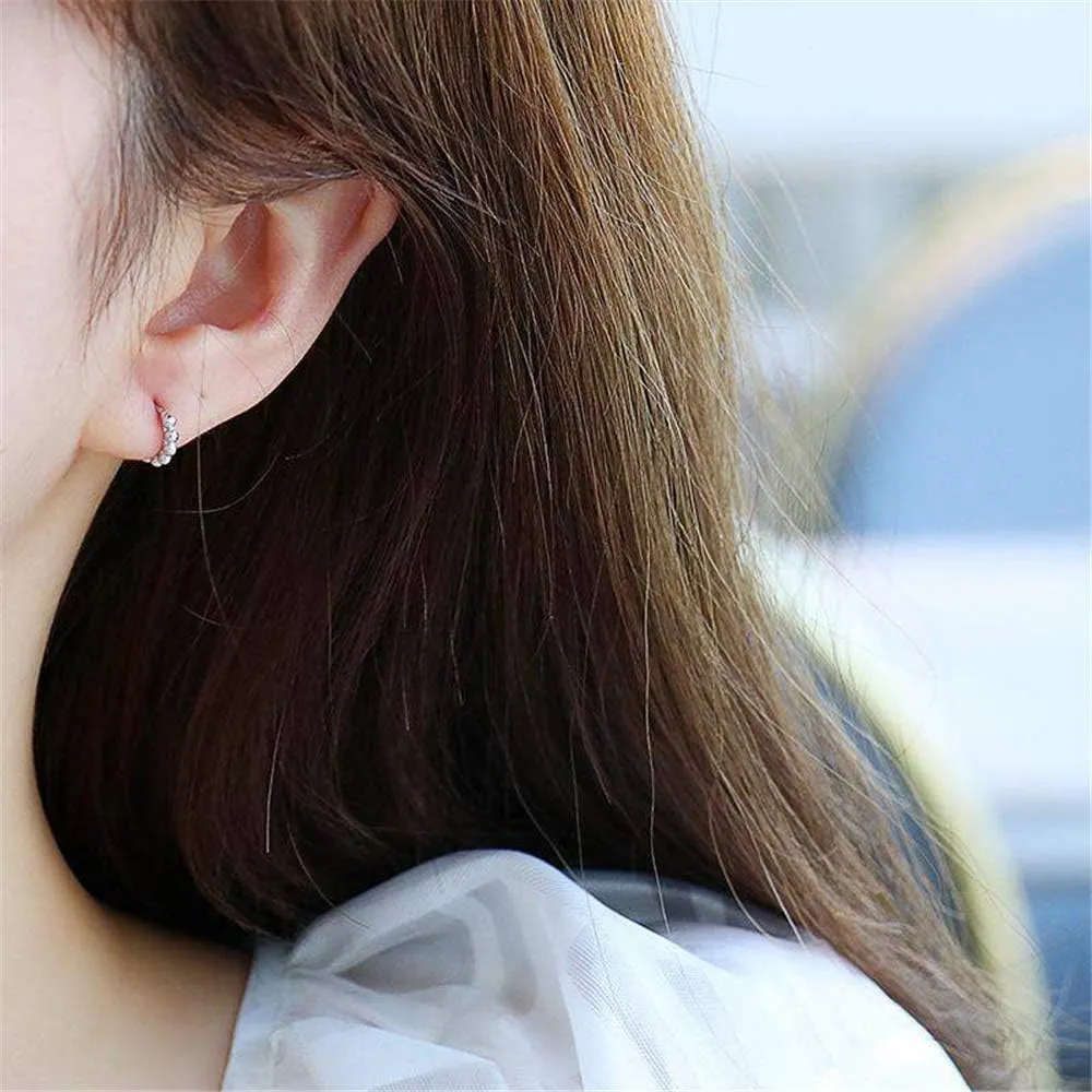 Minimalist Ball Bead Small Hoop Earrings for Women Girls S925 Sterling Silver Pierced Ear Simple Cartilage Tragus Sleeper Huggie Mini Hoops Irregular Tiny Dot Hinged Fashion Jewelry