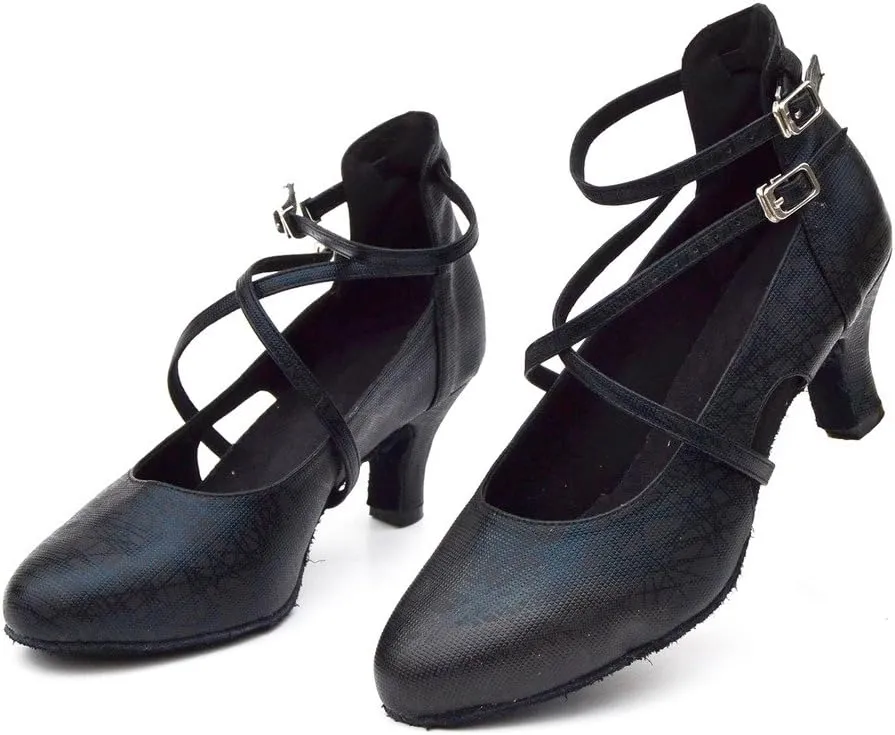 Misu Women's Closed Toe Suede Sole Latin Salsa Tango Practice Ballroom Dance Shoes with 2.2" Heel