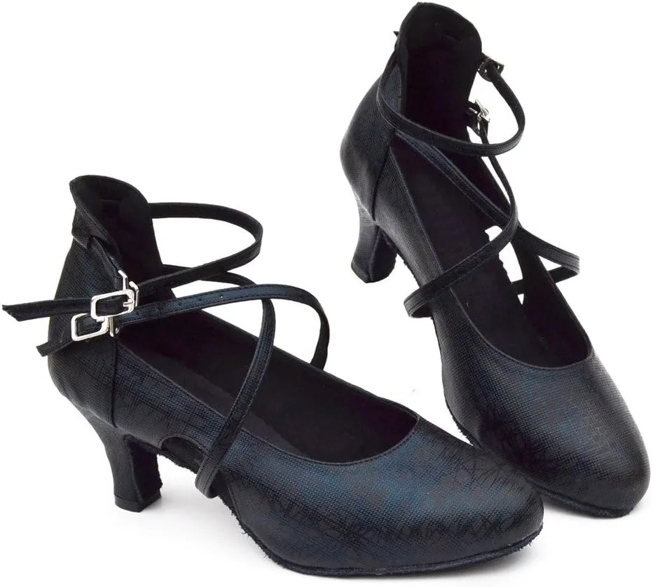 Misu Women's Closed Toe Suede Sole Latin Salsa Tango Practice Ballroom Dance Shoes with 2.2" Heel