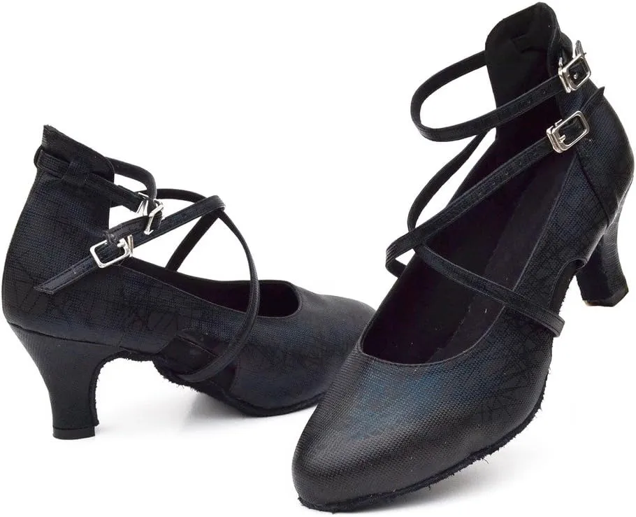 Misu Women's Closed Toe Suede Sole Latin Salsa Tango Practice Ballroom Dance Shoes with 2.2" Heel