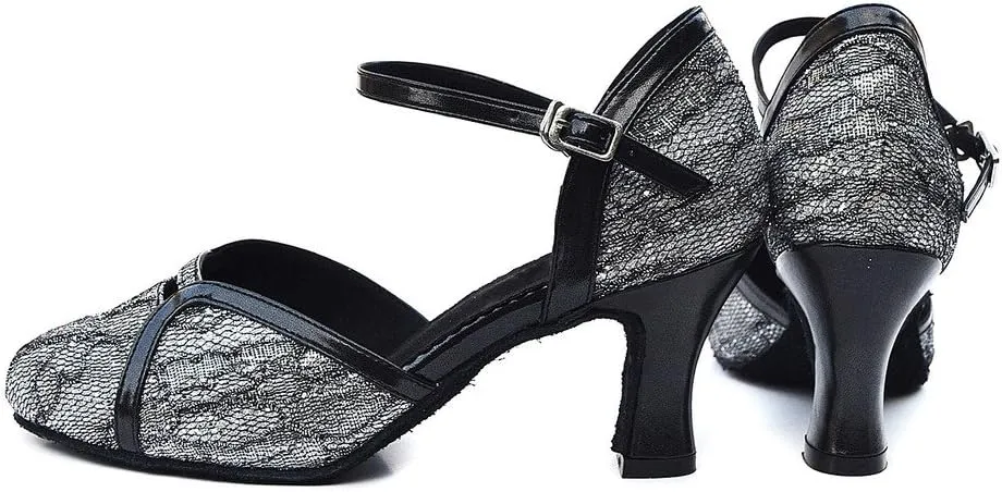 Misu Women's Closed Toe Suede Sole Latin Salsa Tango Practice Ballroom Dance Shoes with 2.3" Heel