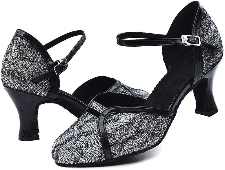 Misu Women's Closed Toe Suede Sole Latin Salsa Tango Practice Ballroom Dance Shoes with 2.3" Heel