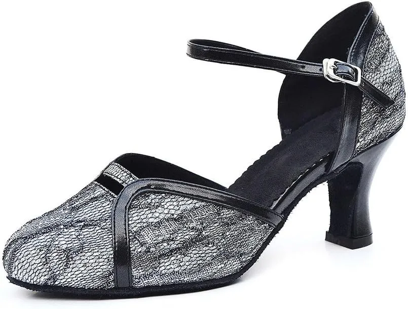Misu Women's Closed Toe Suede Sole Latin Salsa Tango Practice Ballroom Dance Shoes with 2.3" Heel