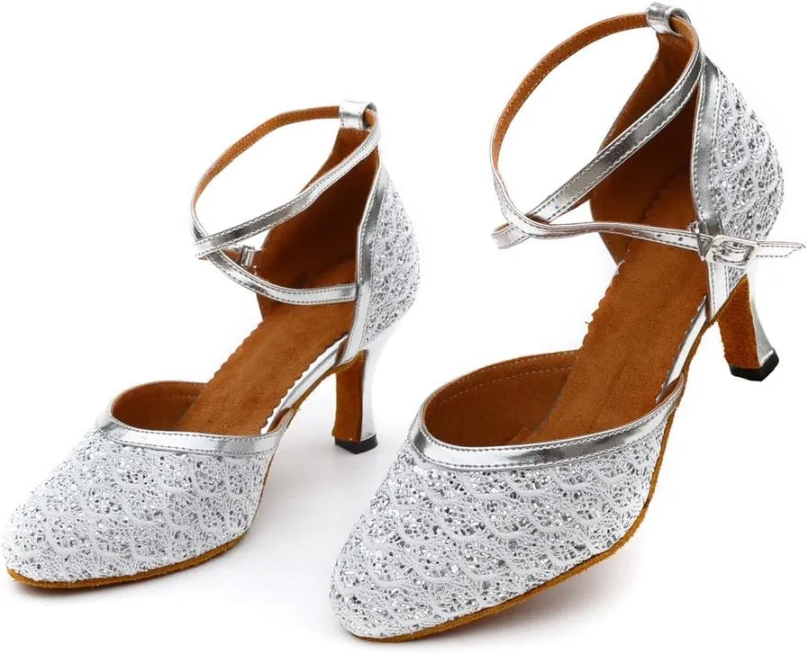 Misu Women's Closed Toe Suede Sole Latin Salsa Tango Practice Ballroom Dance Shoes with 2.7" Heel