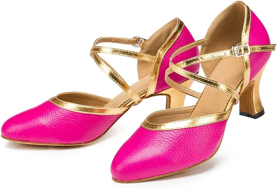 Misu Women's Closed Toe Suede Sole Latin Salsa Tango Practice Ballroom Dance Shoes with 2.7" Heel
