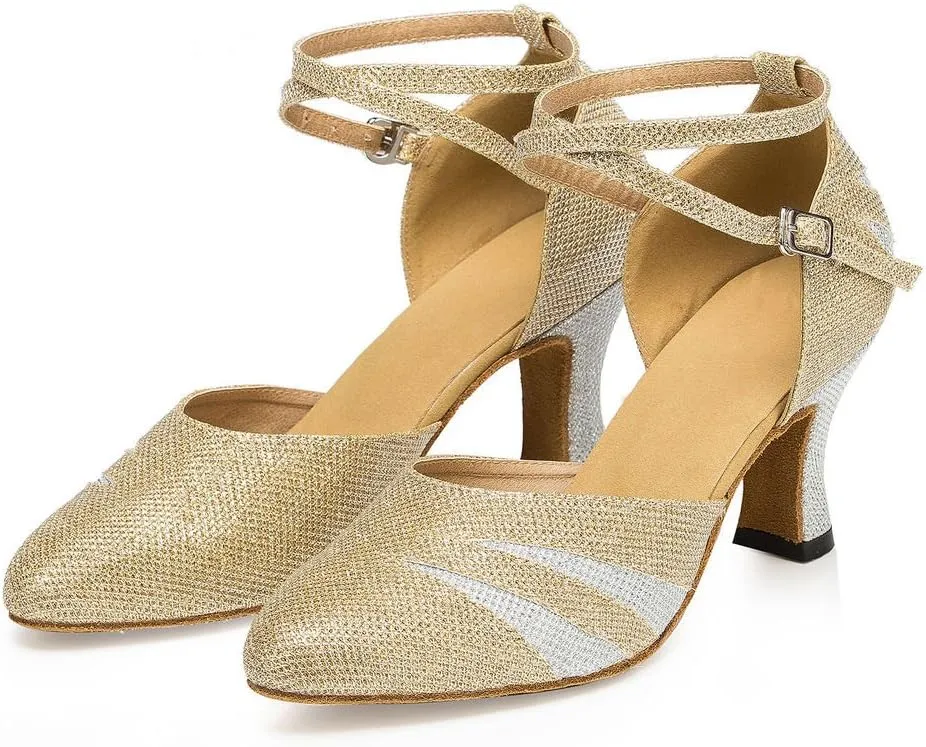 Misu Women's Closed Toe Suede Sole Latin Salsa Tango Practice Ballroom Dance Shoes with 2.7" Heel