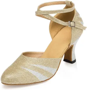 Misu Women's Closed Toe Suede Sole Latin Salsa Tango Practice Ballroom Dance Shoes with 2.7" Heel