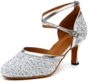 Misu Women's Closed Toe Suede Sole Latin Salsa Tango Practice Ballroom Dance Shoes with 2.7" Heel