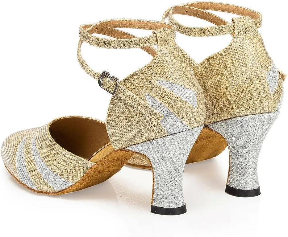 Misu Women's Closed Toe Suede Sole Latin Salsa Tango Practice Ballroom Dance Shoes with 2.7" Heel