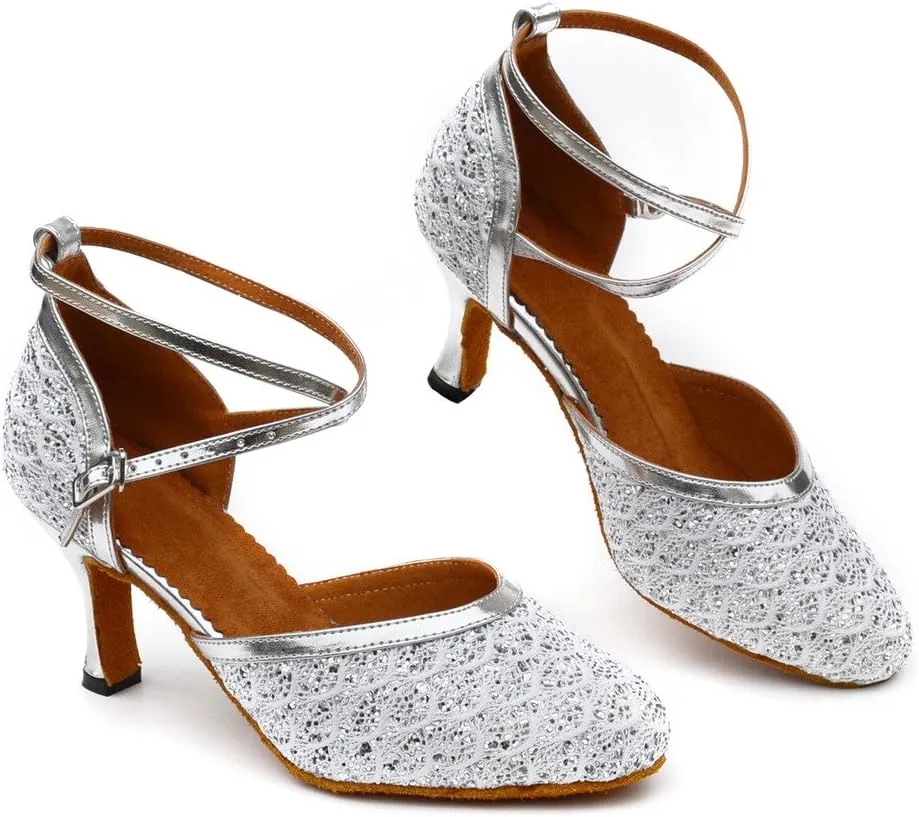 Misu Women's Closed Toe Suede Sole Latin Salsa Tango Practice Ballroom Dance Shoes with 2.7" Heel