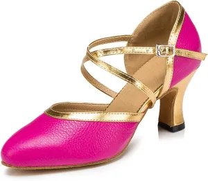 Misu Women's Closed Toe Suede Sole Latin Salsa Tango Practice Ballroom Dance Shoes with 2.7" Heel