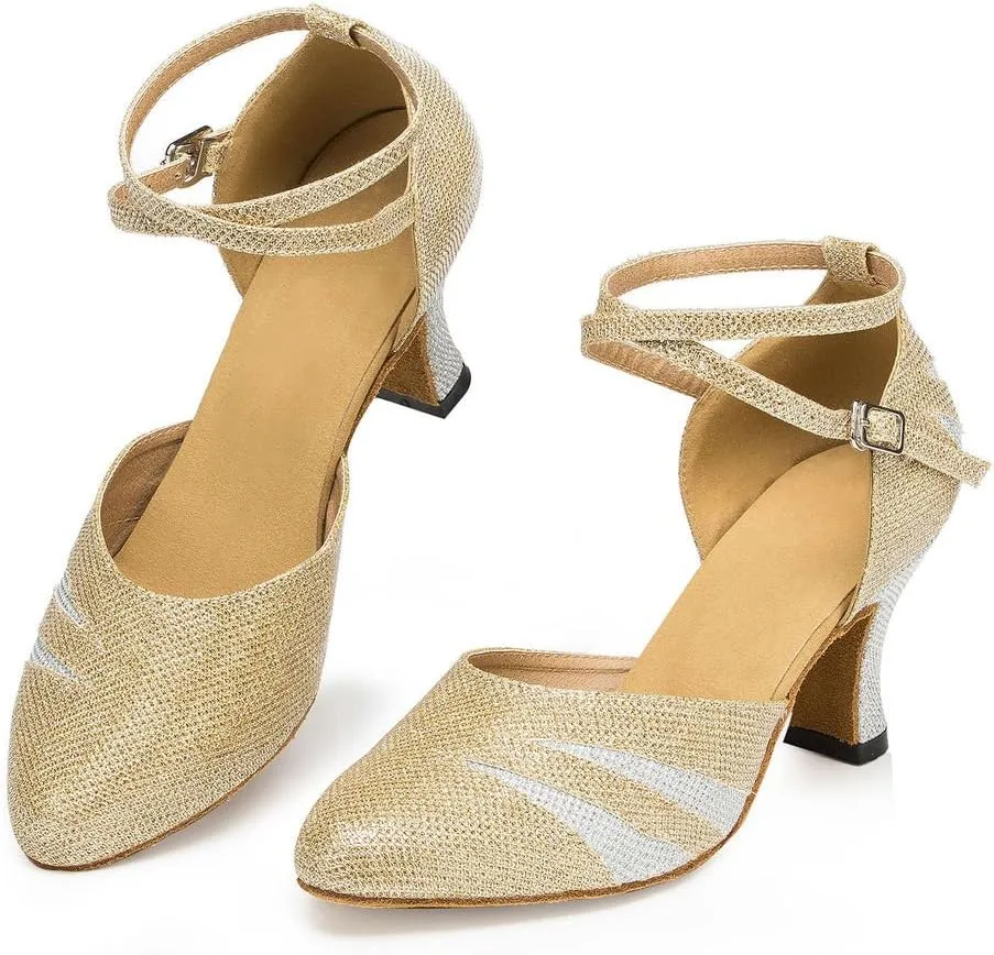 Misu Women's Closed Toe Suede Sole Latin Salsa Tango Practice Ballroom Dance Shoes with 2.7" Heel