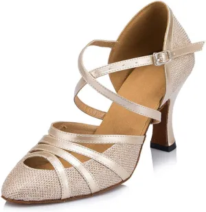 Misu Women's Closed Toe Suede Sole Latin Salsa Tango Practice Ballroom Dance Shoes with 3.1" Heel