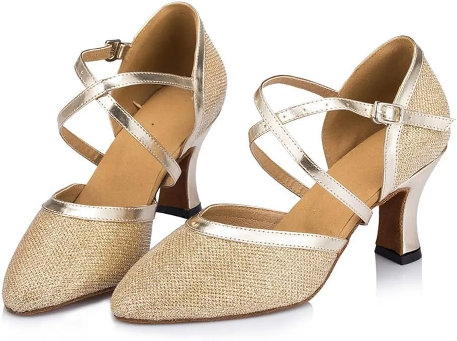 Misu Women's Closed Toe Suede Sole Latin Salsa Tango Practice Ballroom Dance Shoes with 3.1" Heel