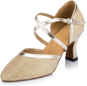 Misu Women's Closed Toe Suede Sole Latin Salsa Tango Practice Ballroom Dance Shoes with 3.1" Heel